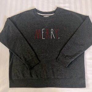 Rae Dunn charcoal grey MERRY lightweight crew neck Christmas sweatshirt (L)